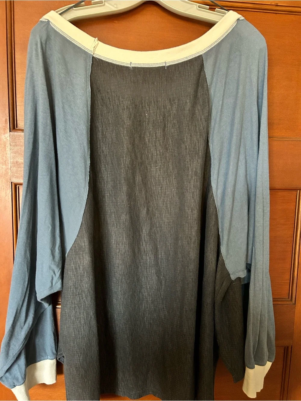 Free People Charcoal Body with Blue Raglan Sleeves Long Sleeve Top